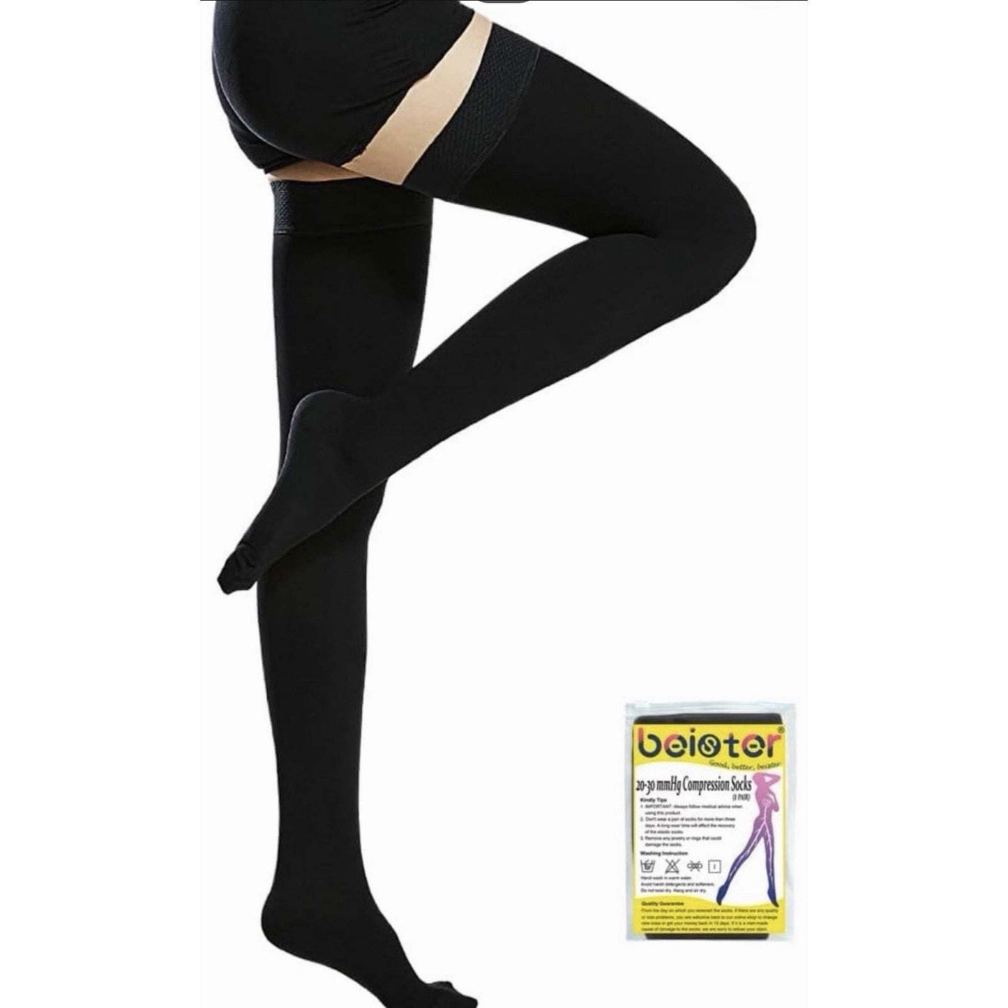 Beister 20-30 MmHg compression socks large thigh high closed toe stockings