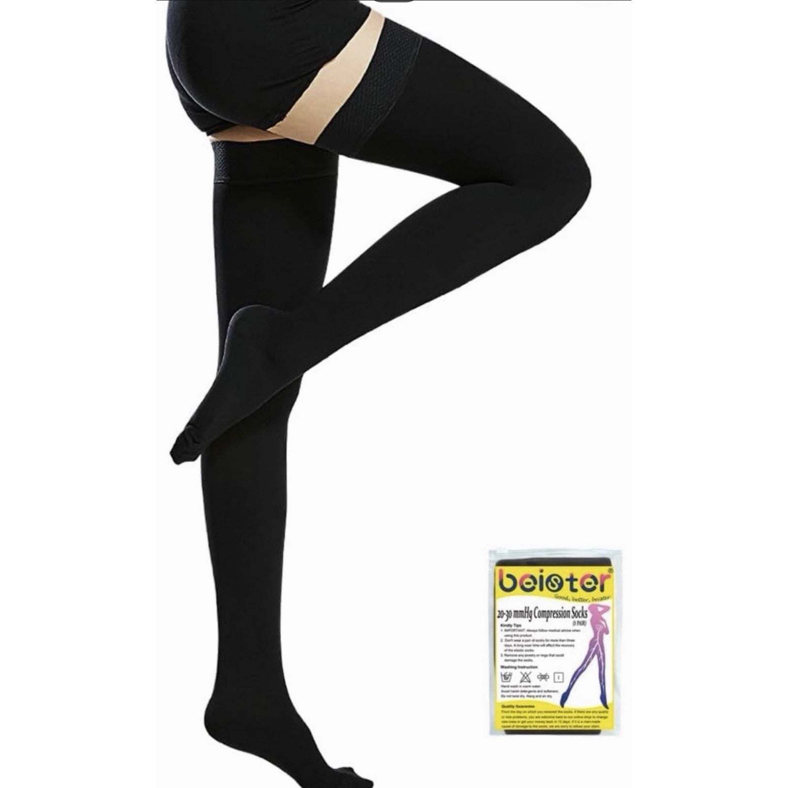 Beister 20-30 MmHg compression socks large thigh high closed toe stockings