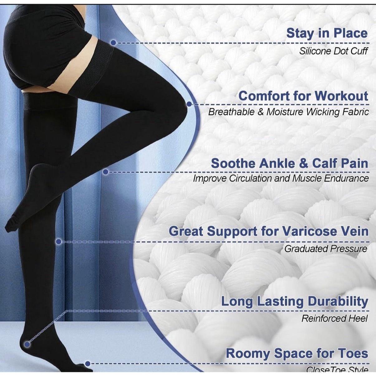 Beister 20-30 MmHg Compression Socks Size Large Thigh High Closed Toe Stockings