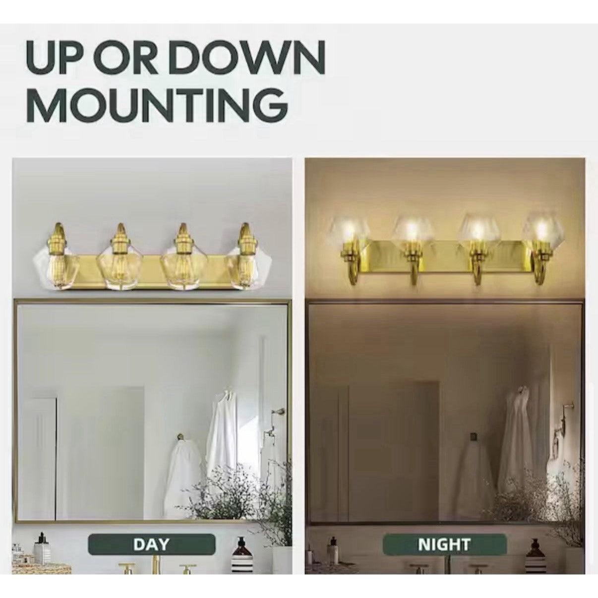 JAZAVA 31.9 in. 4 Light Brushed Gold Vanity Light with Clear Glass Shade, Model
