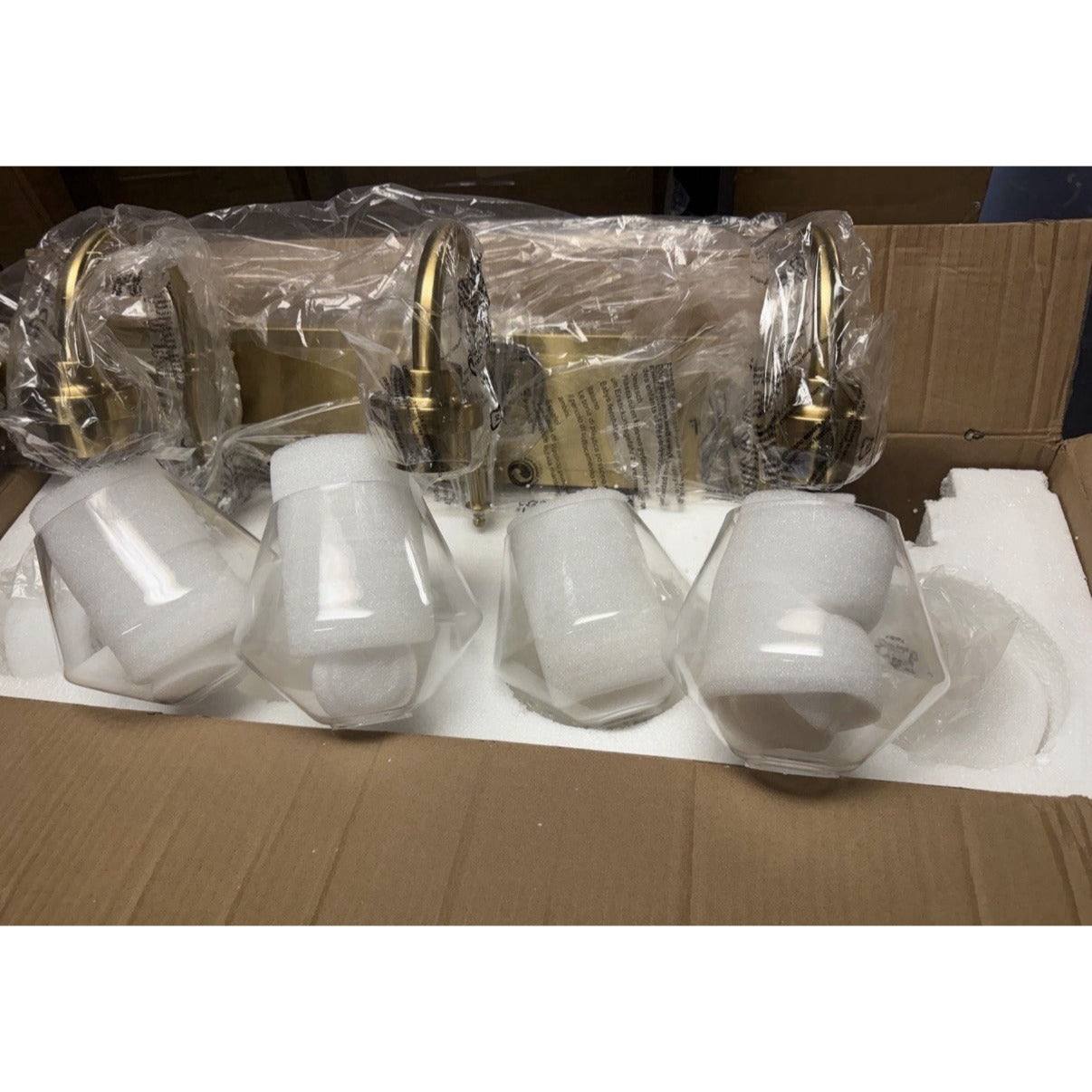 JAZAVA 31.9 in. 4 Light Brushed Gold Vanity Light with Clear Glass Shade, Model