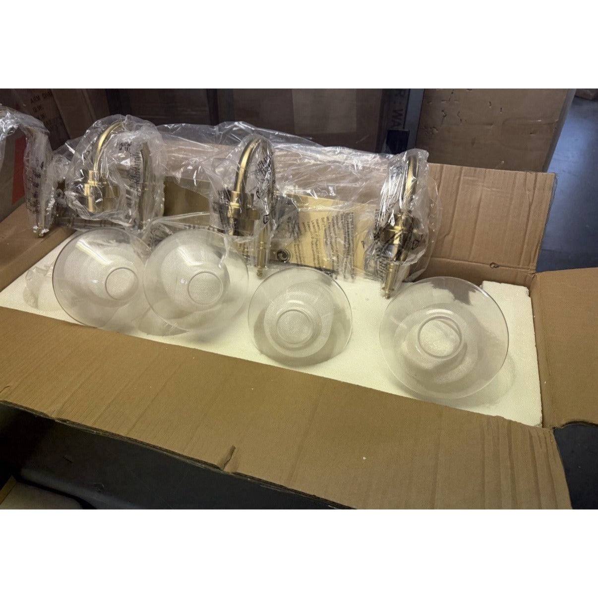 JAZAVA 31.9 in. 4 Light Brushed Gold Vanity Light with Clear Glass Shade, Model