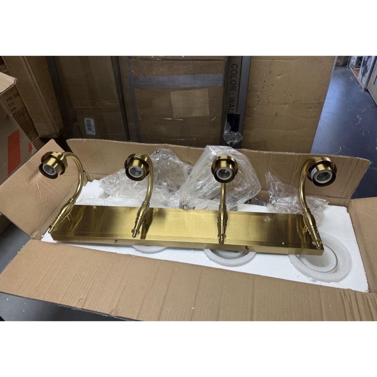 JAZAVA 31.9 in. 4 Light Brushed Gold Vanity Light with Clear Glass Shade, Model