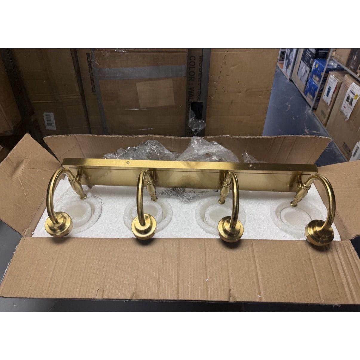 JAZAVA 31.9 in. 4 Light Brushed Gold Vanity Light with Clear Glass Shade, Model