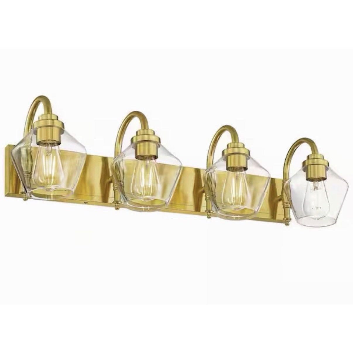 JAZAVA 31.9 in. 4 Light Brushed Gold Vanity Light with Clear Glass Shade, Model
