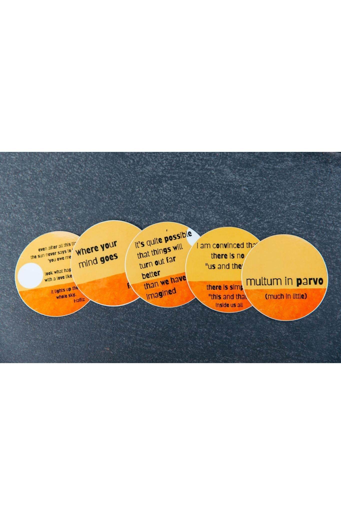 Set of five round orange motivational story stickers with inspirational self-talk quotes, Story Stickers Multi-Pack