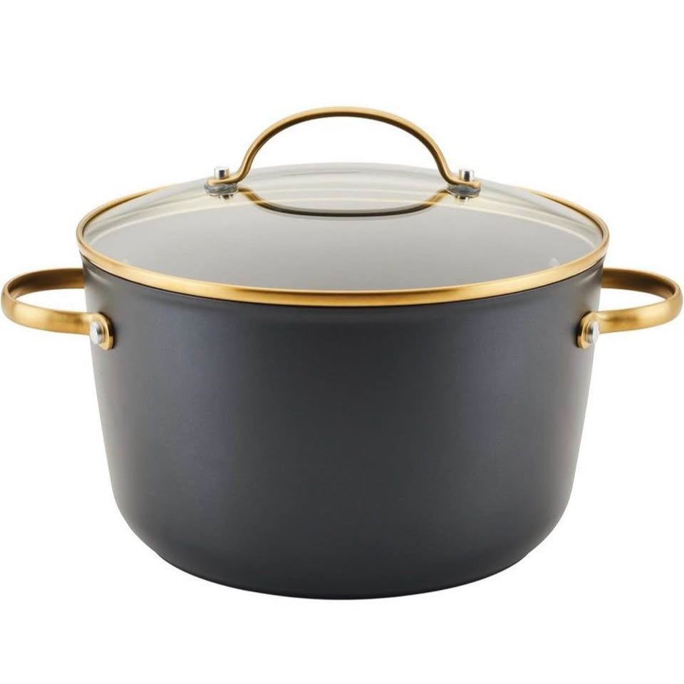 Farberware Forged Induction ceramic nonstick stockpot with tempered glass lid and gold handles