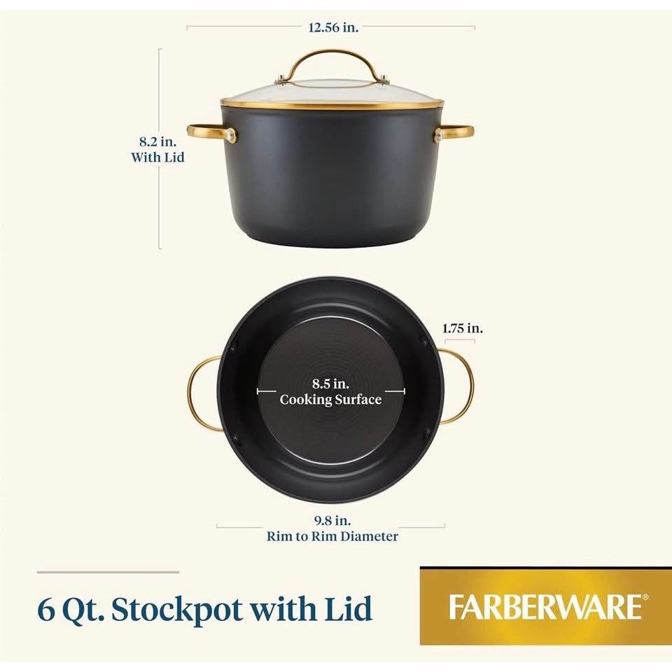 Farberware Forged Induction Ceramic Nonstick Cookware Stockpot with Lid, Dishwasher Safe, Suitable f