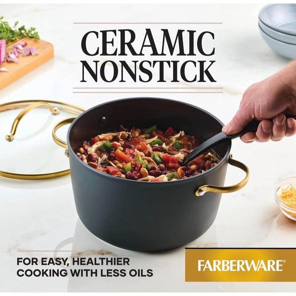 Farberware Forged Induction Ceramic Nonstick Cookware Stockpot with Lid, Dishwasher Safe, Suitable f