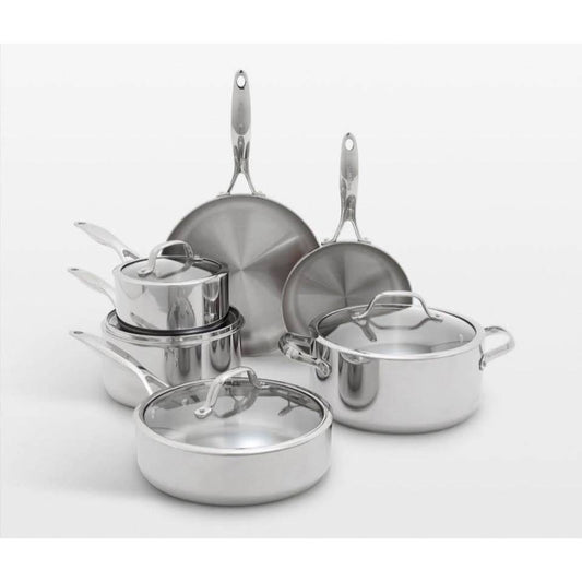 Valencia Pro Stainless Steel 10-piece cookware set with glass lids and riveted handles