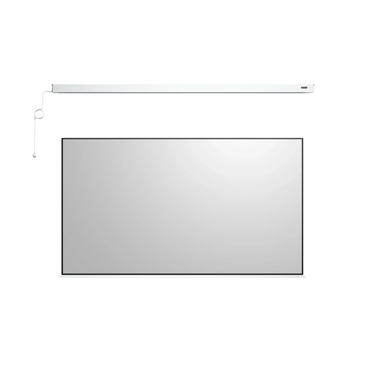 PureVision Motorized matte white projector screen with motorized drop adjustment and high clarity for RGB laser projectors.