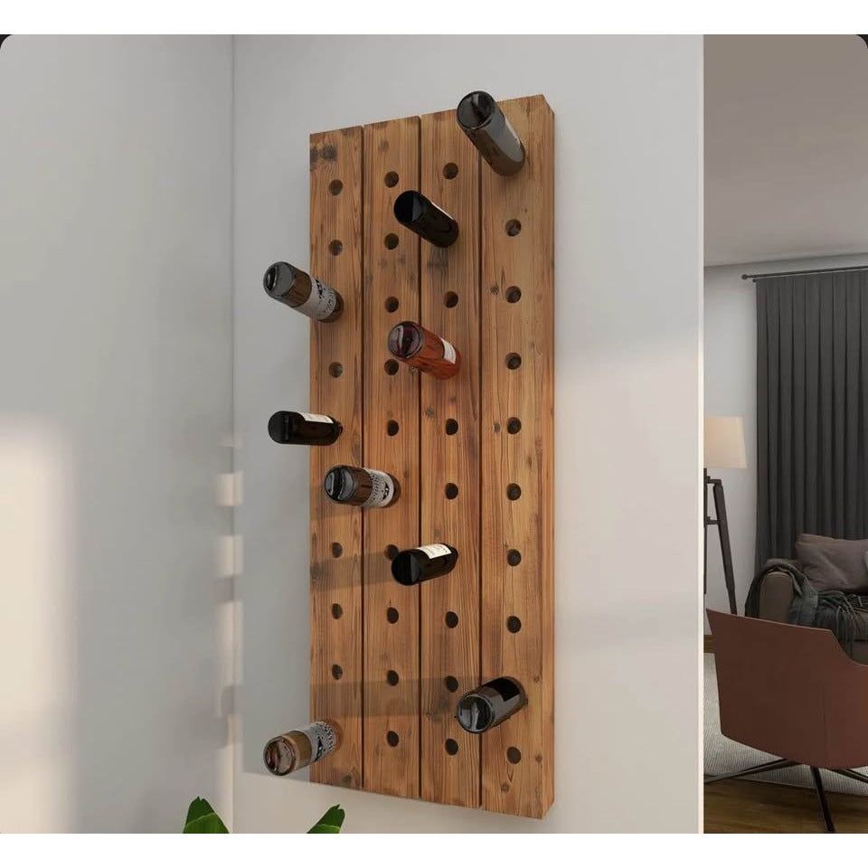 Brown Wood Tall 40 Hole Wall Wine Rack, 21" x 4" x 57"ByWade Logan