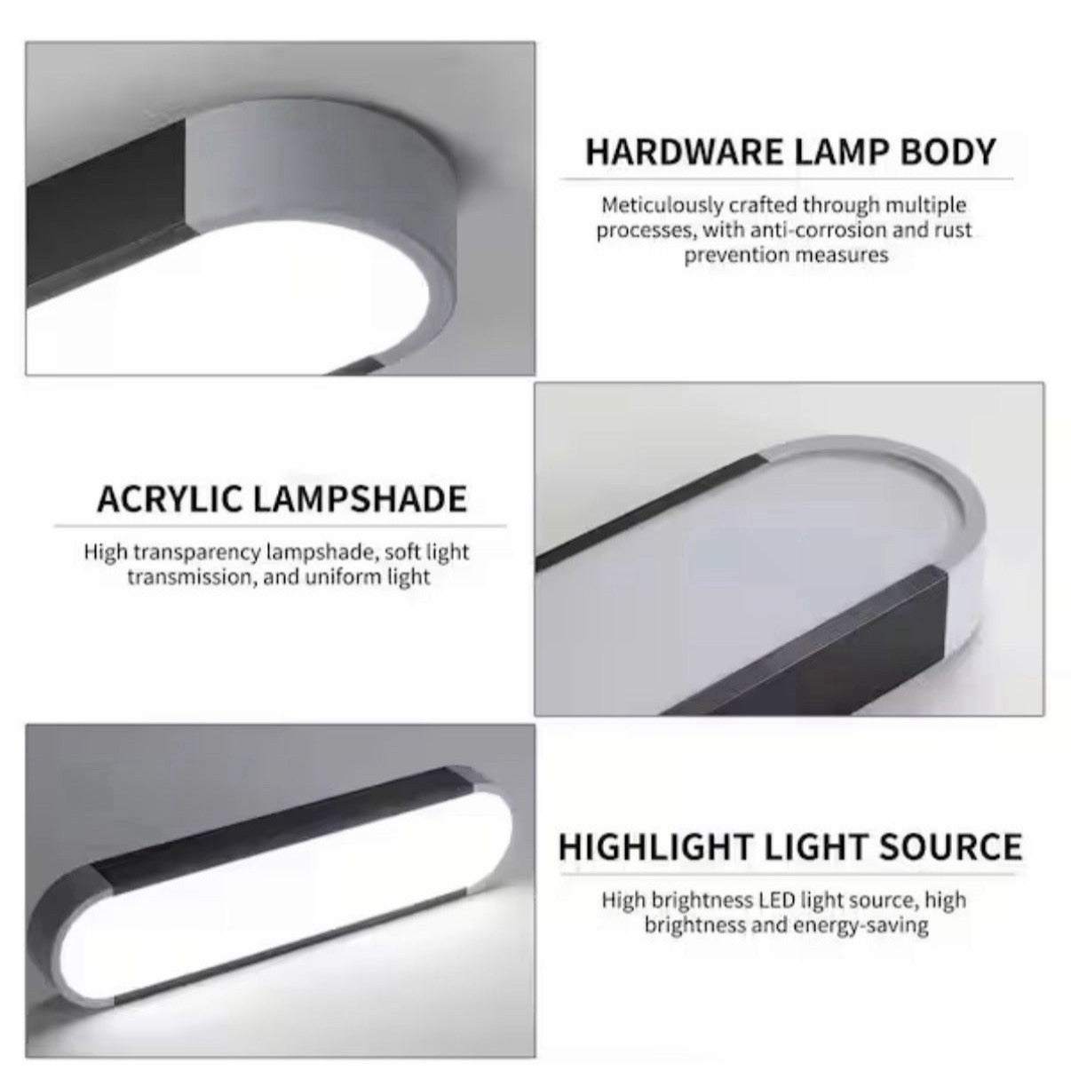 Genoci 19.7 in. 39 Watt Modern Simple Black Rectangle Integrated LED