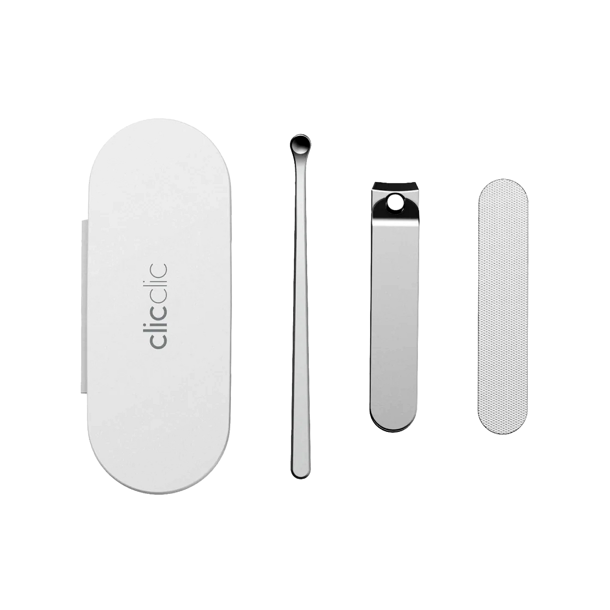 Compact nail clippers set with case, nail cleaner, clipper, and file