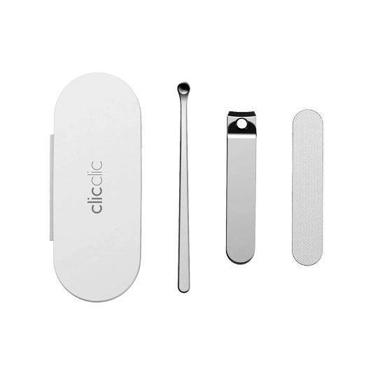 Compact nail clippers set with case, nail cleaner, clipper, and file
