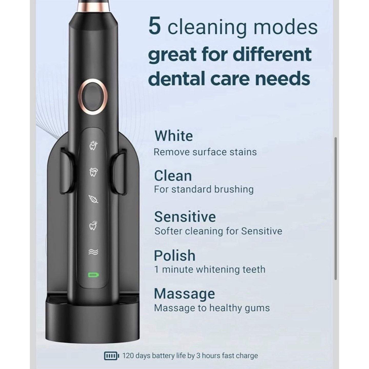 Sonic Electric Toothbrush for Adults - Rechargeable Electric Toothbrush with ...