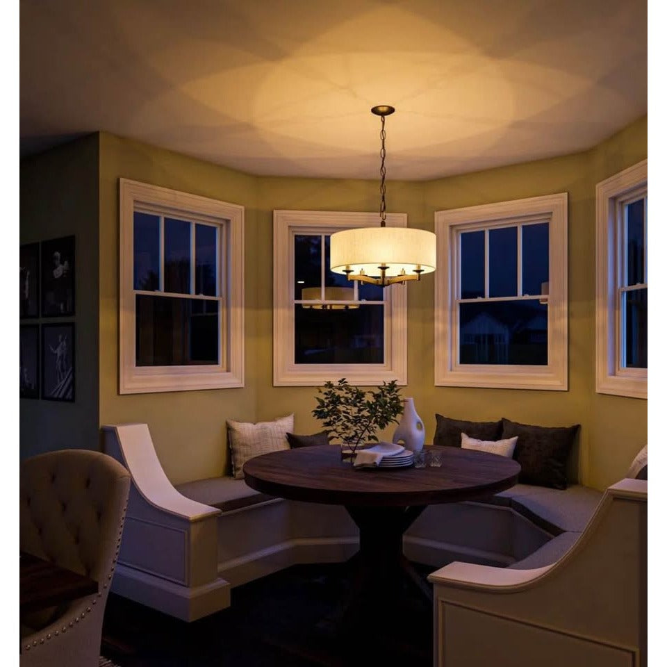 Lark Manor Rutherford 5 light oil-rubbed bronze pendant with taupe linen shade