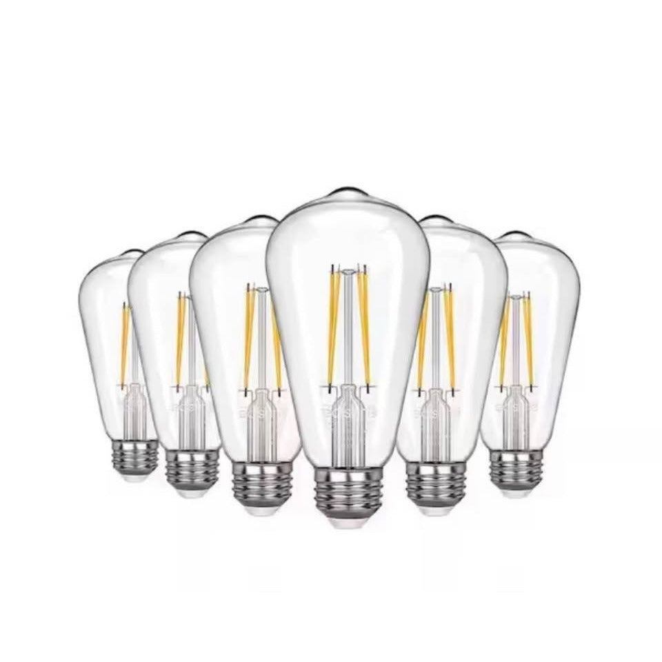 EDISHINE 60-Watt Equivalent ST64 Vintage Edison LED Light Bulb 2700K Warm White 6-Pack