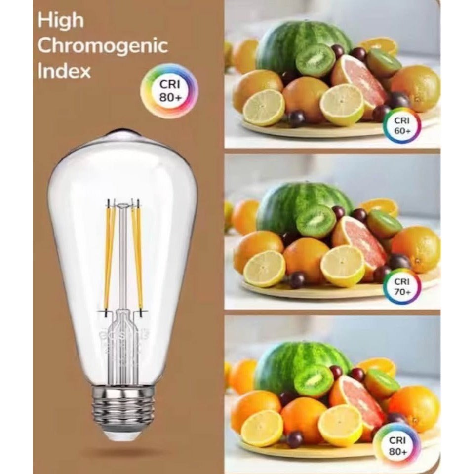 EDISHINE 60-Watt Equivalent ST64 Dimmable Straight Filament Clear Glass E26 Vintage Edison LED Light Bulb, 2700K Warm (6-Pack)