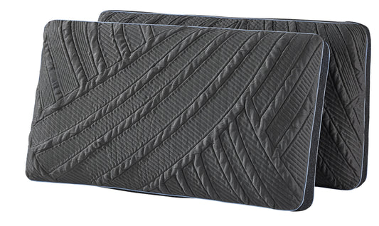 Pair of dark gray PowerCool Pillows with quilted cooling knit fabric cover and ergonomic design.