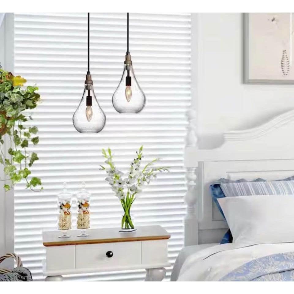 Uolfin Modern Farmhouse Teardrop Kitchen Island Pendant Lighting Maya 1-Light Black Wood Pendant Lig