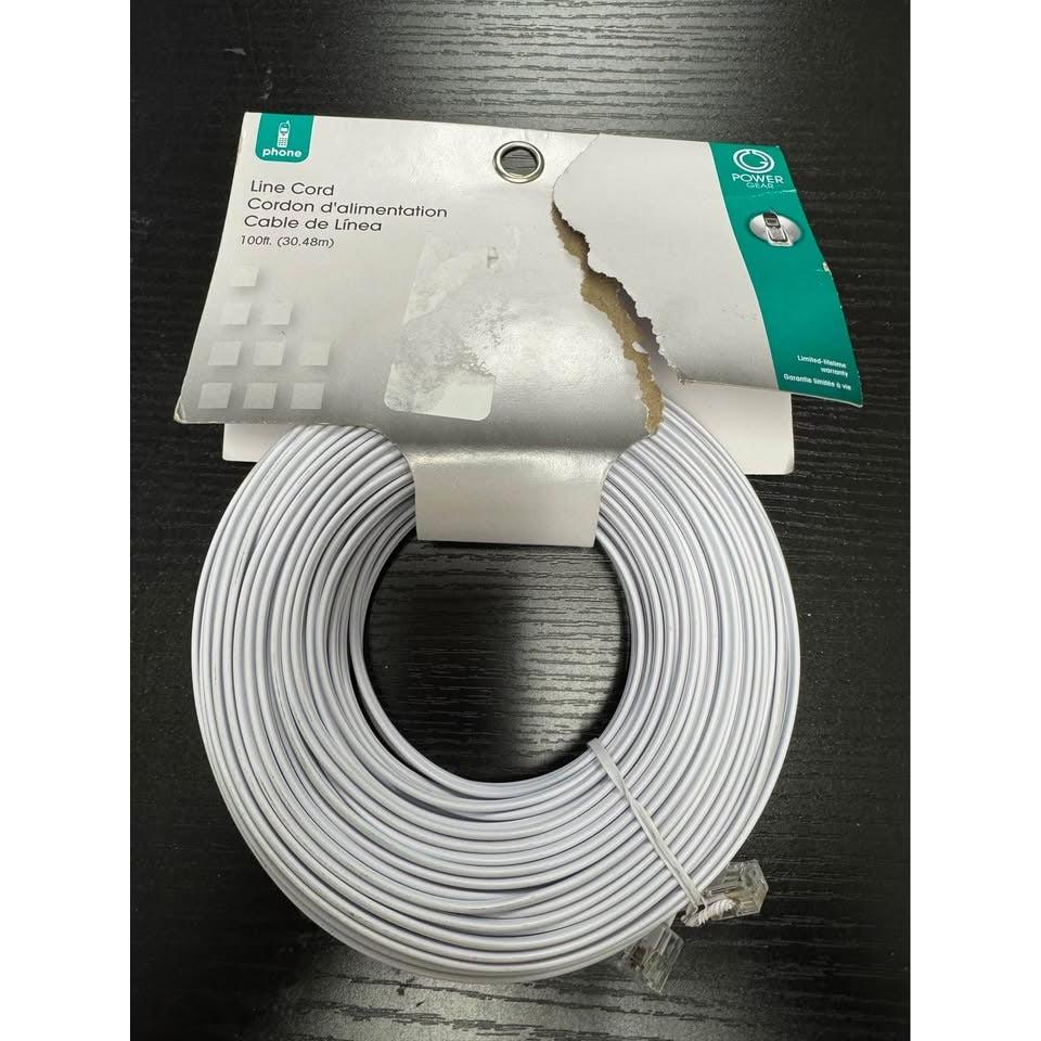 Power Gear Telephone Line Cord, 100 Feet, Phone Cord, Modular Jack Ends, Works for Phone, Modem or F