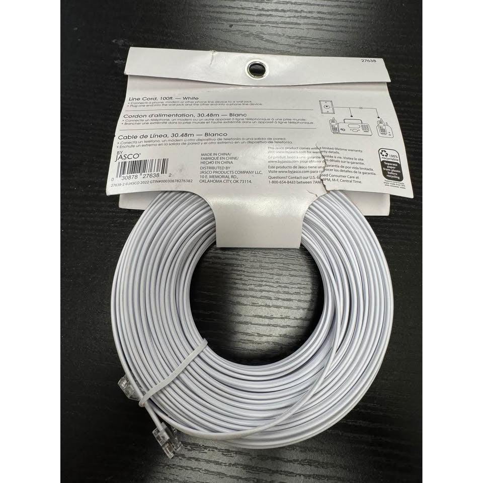 Power Gear Telephone Line Cord, 100 Feet, Phone Cord, Modular Jack Ends, Works for Phone, Modem or F
