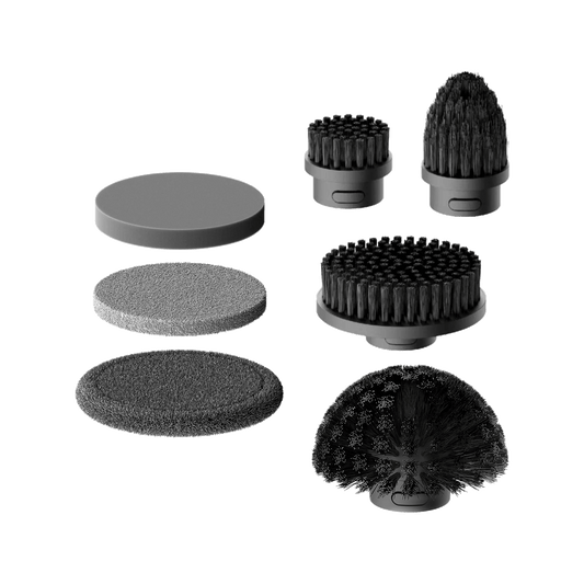 HOTO Scrubber Replacement Heads set with various brush and pad attachments for cleaning and maintenance