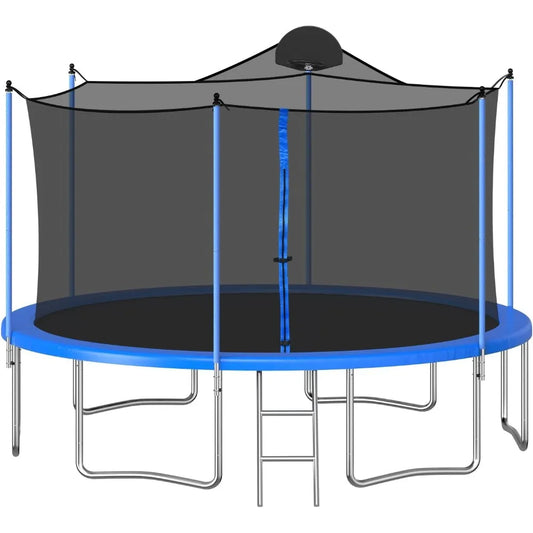 14 FT Outdoor Trampoline for and Adults With Basketball Hoop & Enclosure Net Jump Gym Elastic Bed Protector Trampoline Fitness