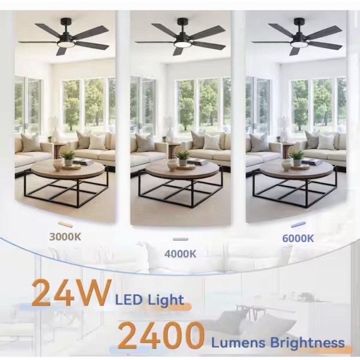 MOKSILED 52 in. Indoor Black Powerful LED Silent 6 Wind Speed Modern Ceiling Fan
