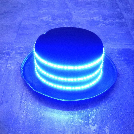 Blue LED bar luminous jazz hat with glowing light strips for stage and party use