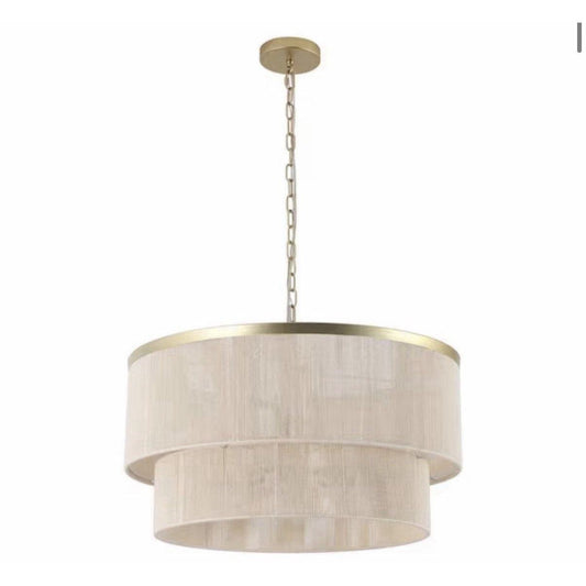 23.8 in. beige hand woven drum chandelier with six lights and adjustable hanging chain