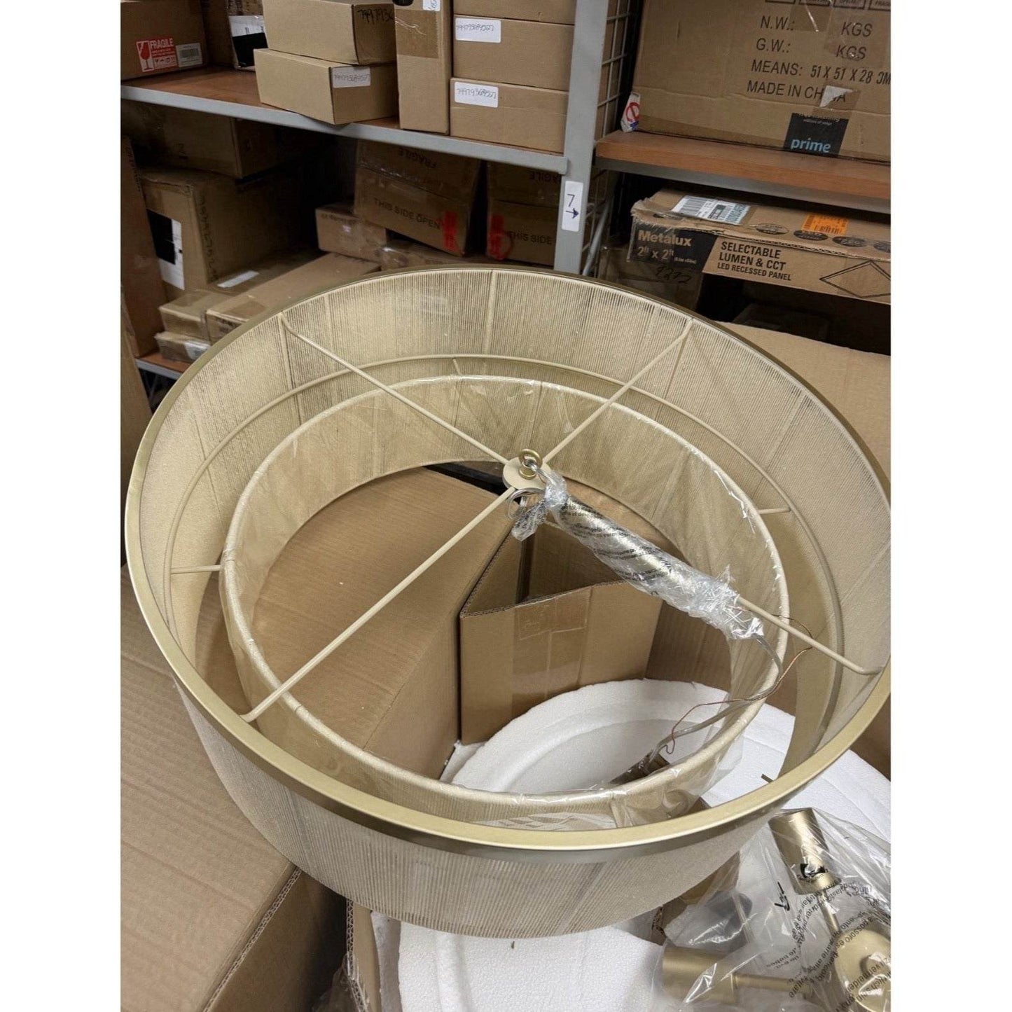 MLiAN 23.8 in. 6-Light Beige Hand Woven Drum Chandelier