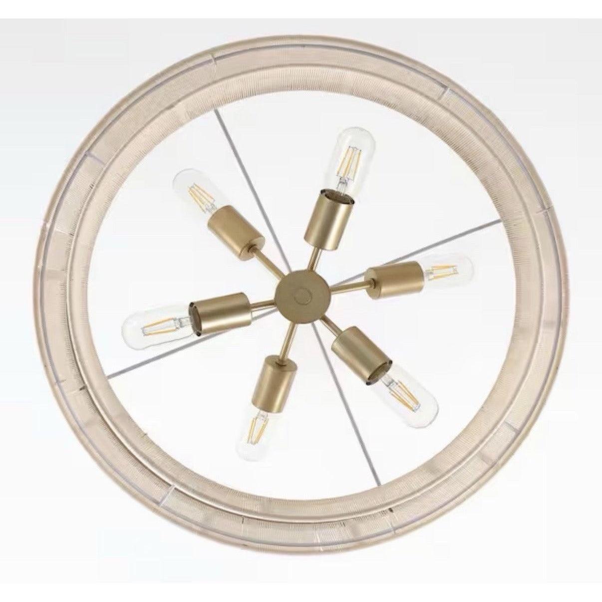 MLiAN 23.8 in. 6-Light Beige Hand Woven Drum Chandelier