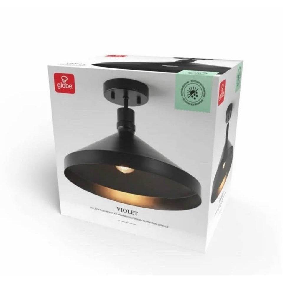 Globe Electric 1 Violet 15" Wide Semi-Flush Outdoor Ceiling Fixture - Black