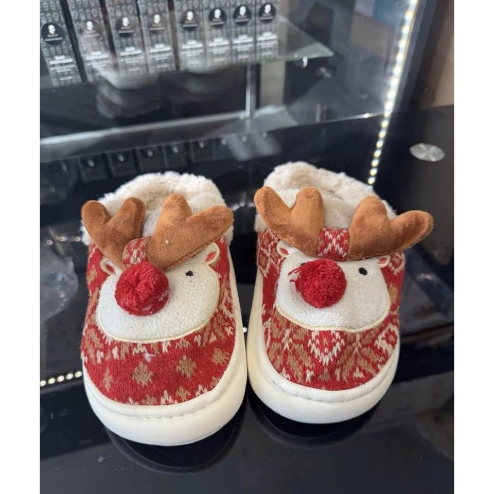 Christmas Cartoon -Lined Warm And Comfortable Round-Toe Slippers, Size 6