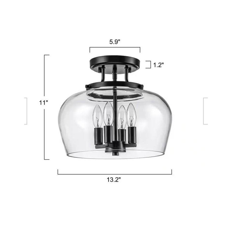 EDISLIVE Kost 13.2 in. 4-Light Black Semi-Flush Mount with Clear Glass Shade