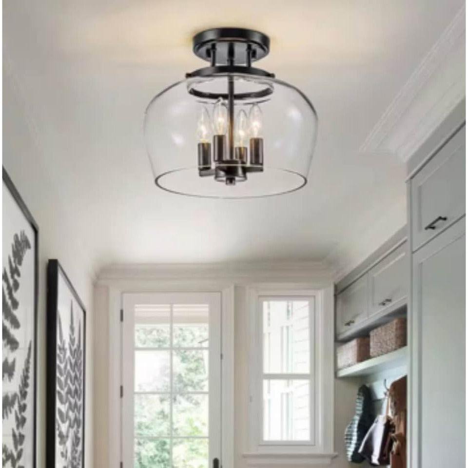 EDISLIVE Kost 13.2 in. 4-Light Black Semi-Flush Mount with Clear Glass Shade