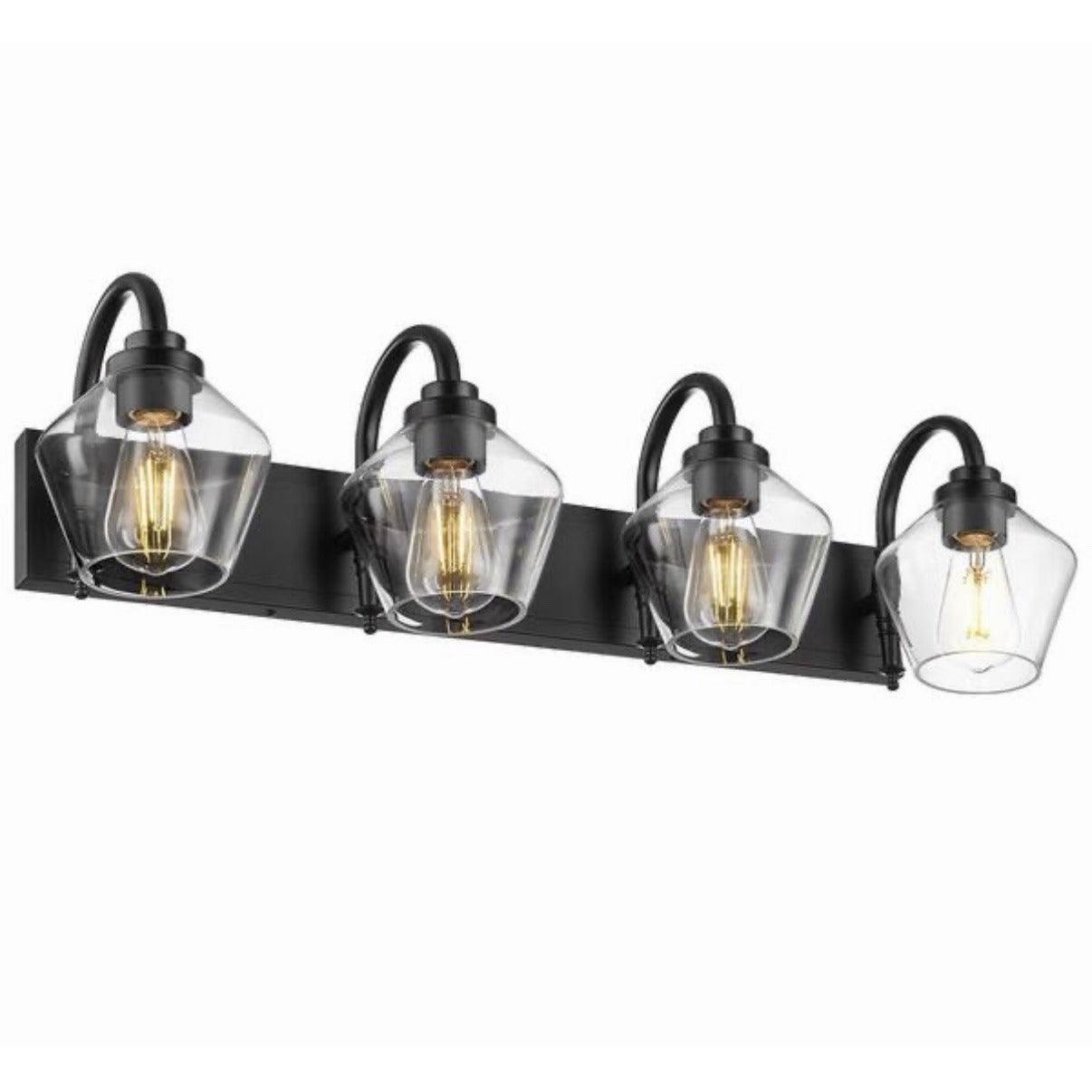JAZAVA 31.9 in. 4 Light Black Vanity Light with Clear Glass Shade