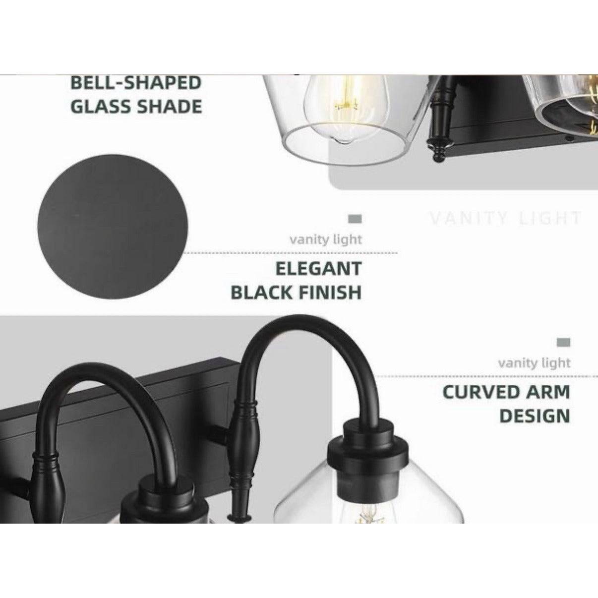 JAZAVA 31.9 in. 4 Light Black Vanity Light with Clear Glass Shade