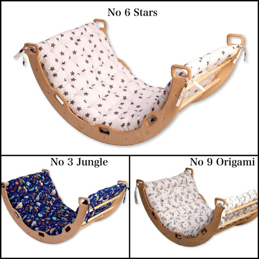Pillow for small climbing arch with blue jungle animal pattern, made of 100% natural cotton for comfort and safety