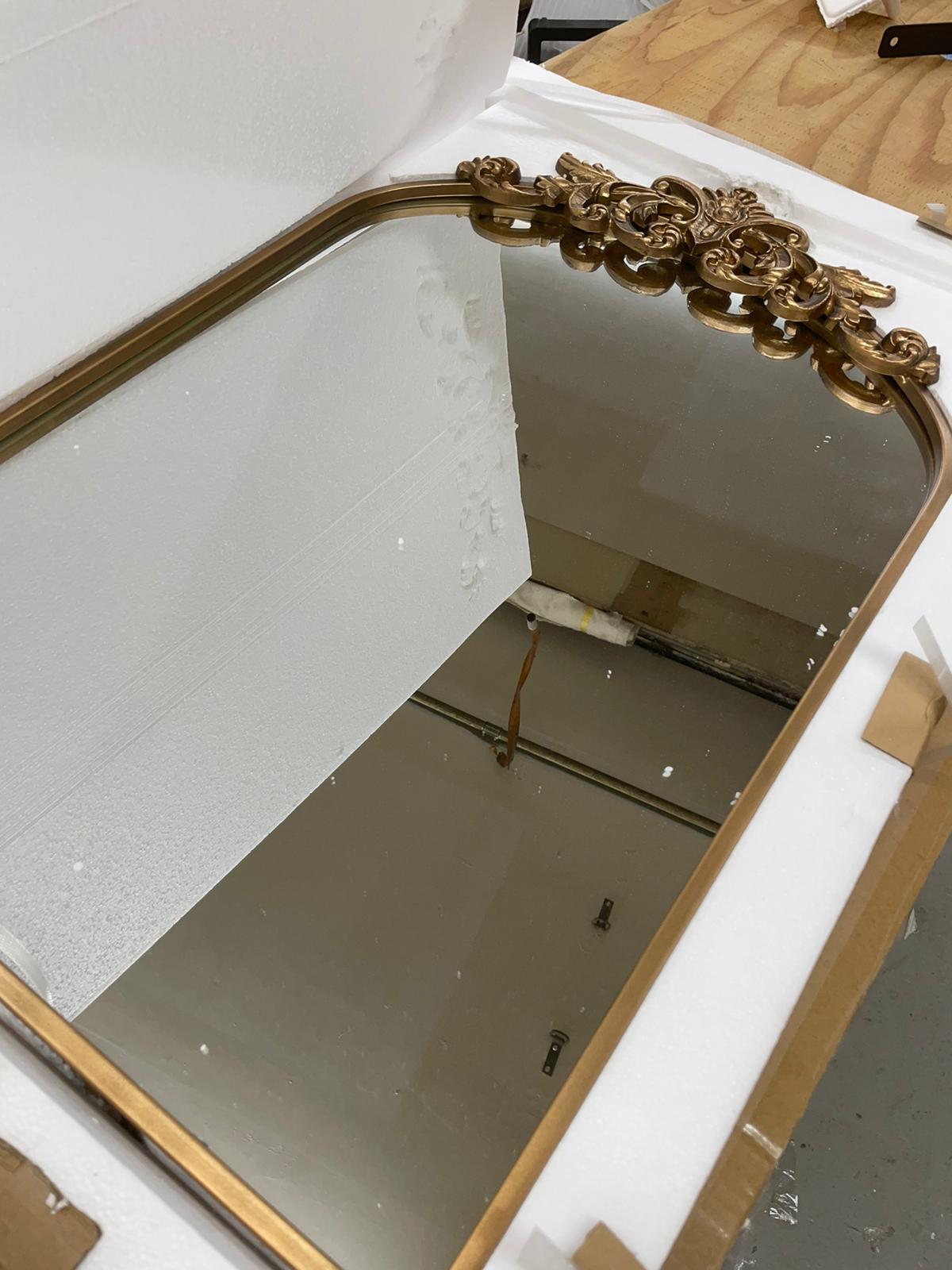 Gold Traditional Arched Mirror, Antique Brass Mirror, Vintage Ornate Baroque Mirror, Carved Mantel Mirrors for Bathroom Bedroom Entryway Home Decor - Selzalot