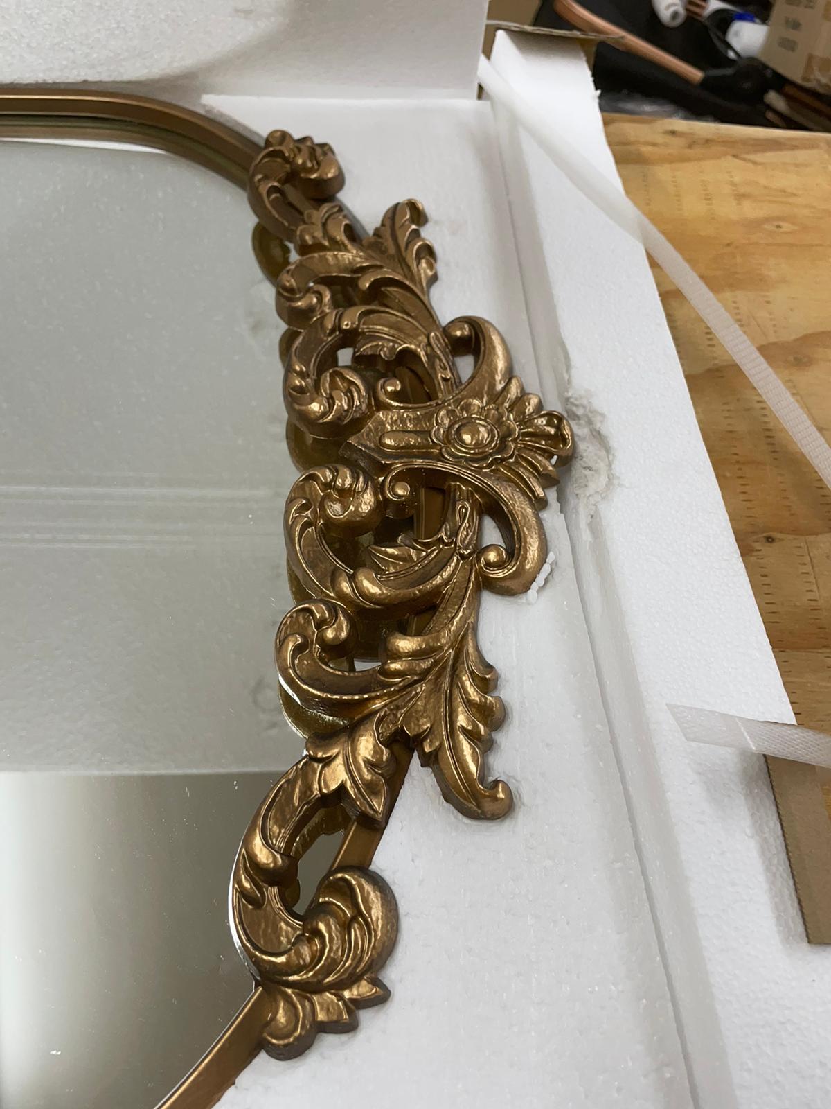 Gold Traditional Arched Mirror, Antique Brass Mirror, Vintage Ornate Baroque Mirror, Carved Mantel Mirrors for Bathroom Bedroom Entryway Home Decor - Selzalot