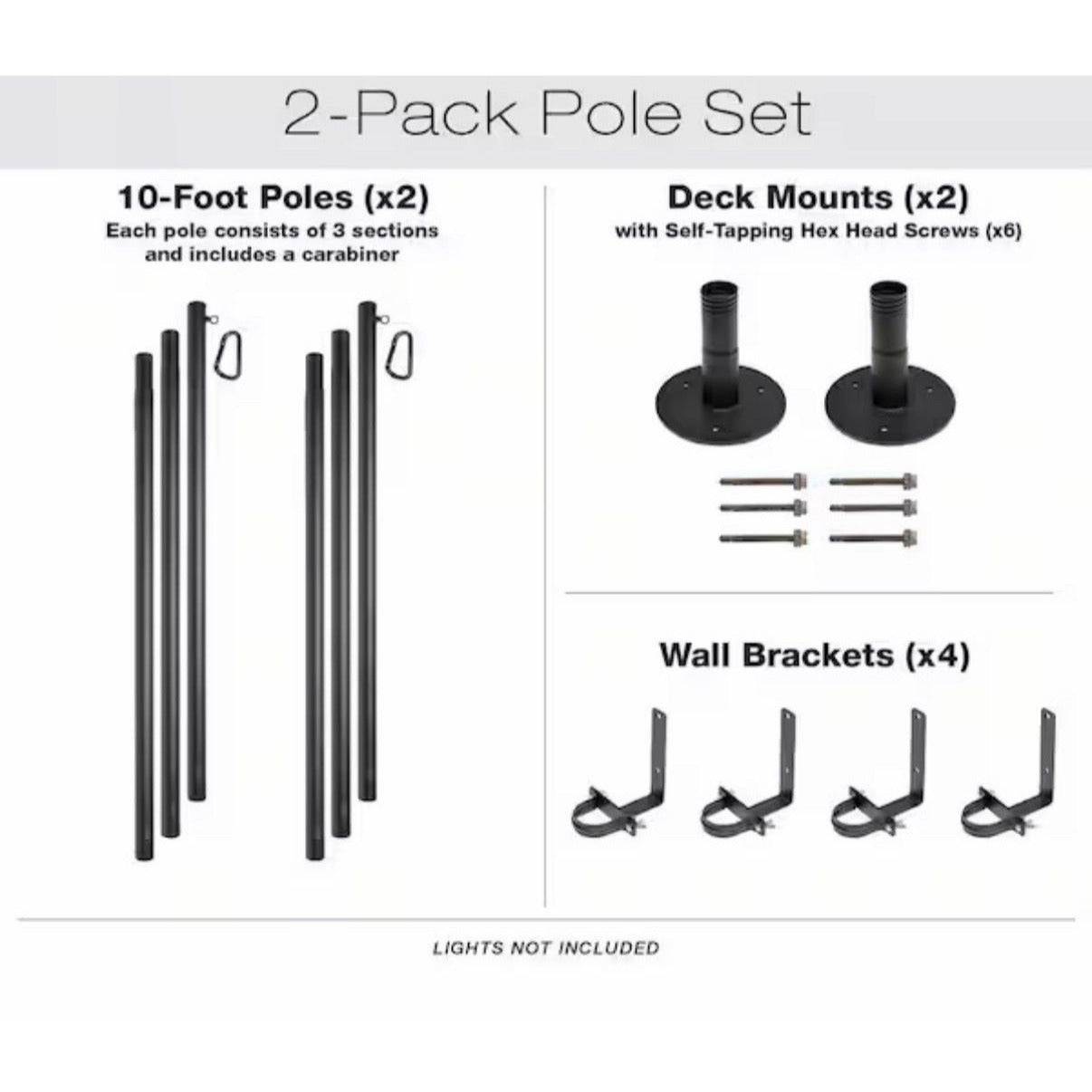 EXCELLO GLOBAL PRODUCTS String Light Poles-2 Pack-Extends to 10 Feet – Deck