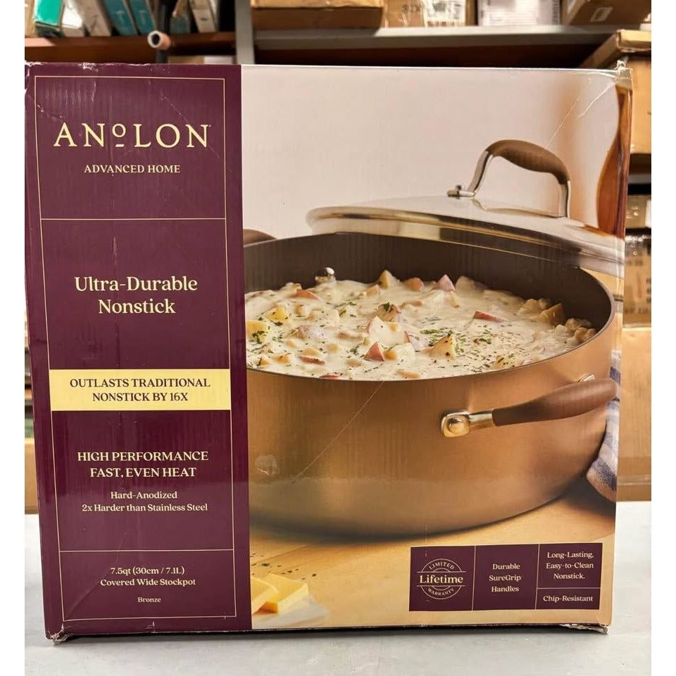 Anolon Advanced Home Hard-Anodized Nonstick Wide Stock Pot/Stockpot (7.5-Quart, Bronze