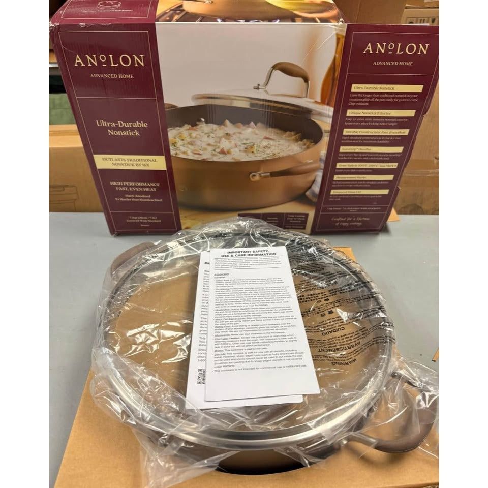 Anolon Advanced Home Hard-Anodized Nonstick Wide Stock Pot/Stockpot (7.5-Quart, Bronze