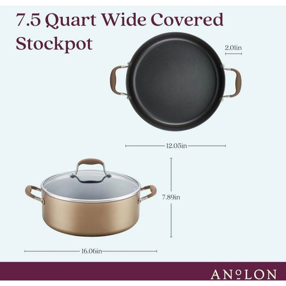 Anolon Advanced Home Hard-Anodized Nonstick Wide Stock Pot/Stockpot (7.5-Quart, Bronze