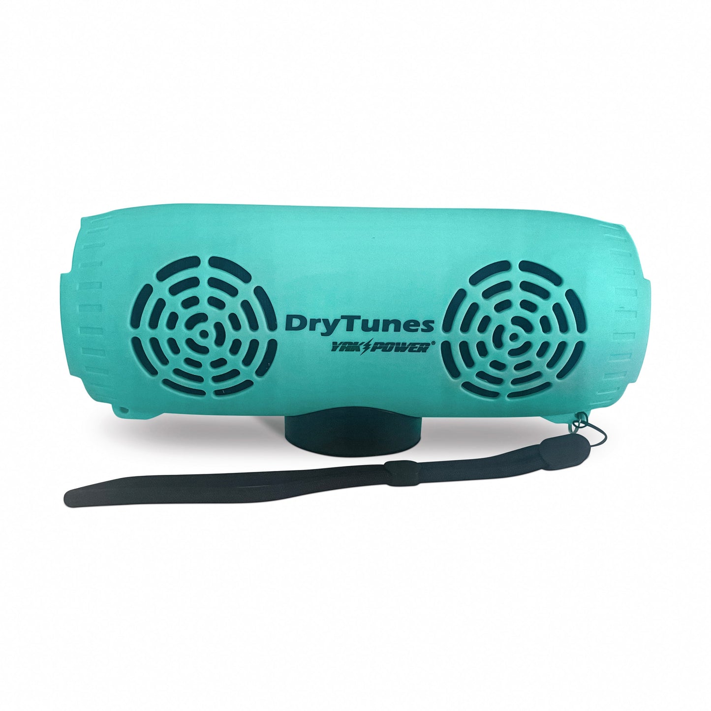 Drytunes portable waterproof floating Bluetooth speaker in teal with dual speakers and wrist strap