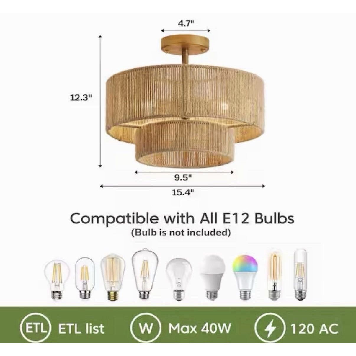 Flint Garden 15.4 in. 3-Light Bohemian Antique Gold Two-Tier Semi- Flush Mount