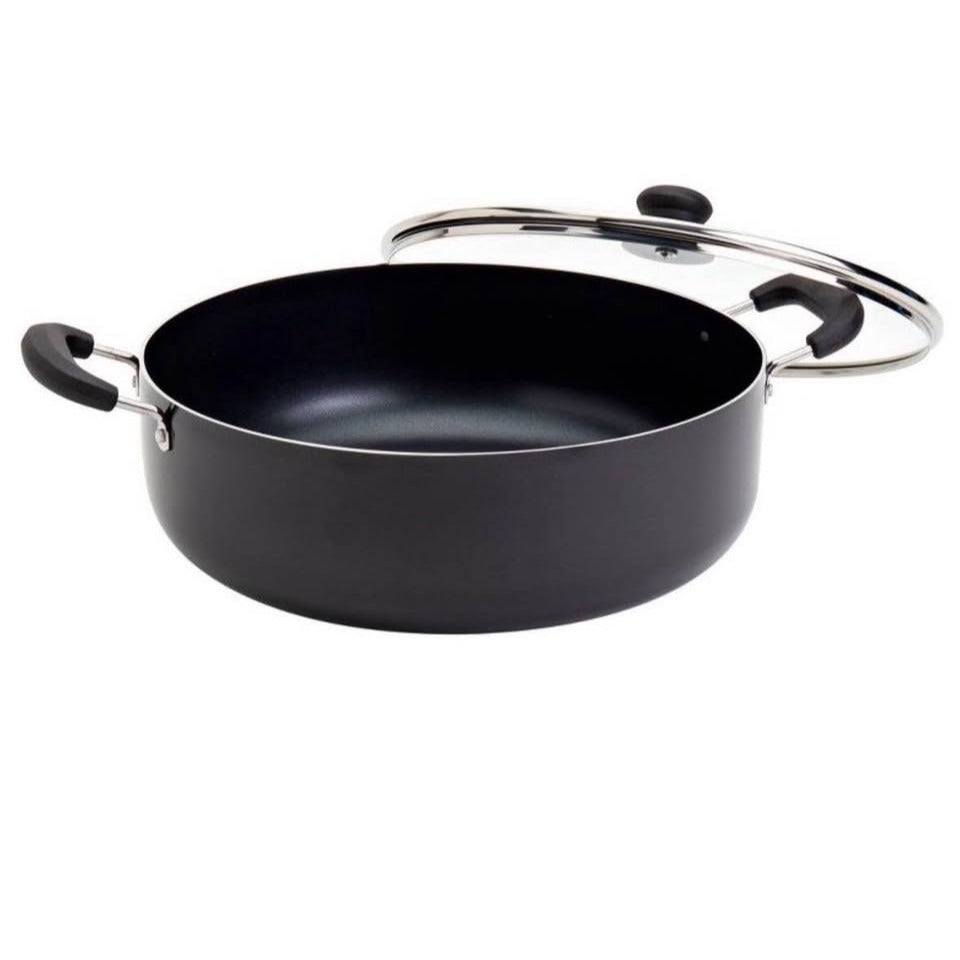 Infuse 10.5qt Family Cooker black caldero pot with non-stick coating and small lid scratch